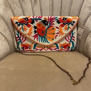 BRAND NEW bird embroidered crossbody/clutch